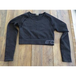 ECHT Arise Comfort Cropped Long Sleeve Top Black Ribbed Women's Size Large
